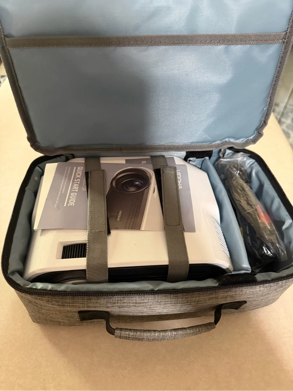 White Compact Projector with Protective Carry Case